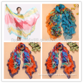 2015 new fashion flower printed polyster chiffon scarf
